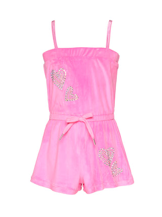 Hannah Banana Rhinestone Hearts Pull On Velour Romper