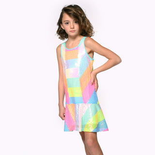 Hannah Banana, Hannah Banana Dropped Waist Sequined Stripe Dress - Basically Bows & Bowties