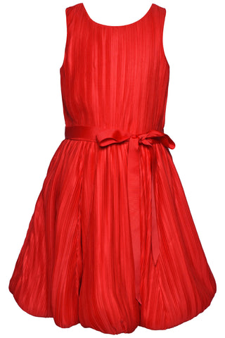 Hannah Banana Red Micro Plisse Party Dress with Bubble Hem & Sash, Hannah Banana, Bubble Dress, cf-size-10, cf-size-12, cf-size-4, cf-size-5, cf-size-6, cf-size-6x, cf-size-7, cf-size-8, cf-t