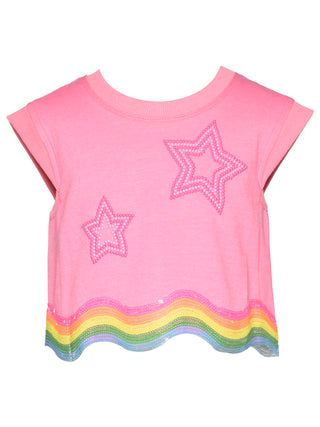 Baby Sara Crop Top with Star Detail and Swirl Sequin Trim