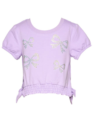 Baby Sara Rhinestone Bows and Side Ties Short Sleeve Top