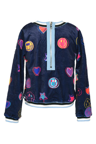 Baby Sara Smile Sequin Patch Detail L/S Navy Top, Baby Sara, Baby Sara, Baby Sara Long Sleeve Top, cf-size-4, cf-size-5, cf-size-6, cf-size-6x, cf-type-top, cf-vendor-baby-sara, Fall 2023, GB