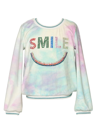 Baby Sara Purple Tie Dye Velour Rhinestone Smile Long Sleeve Top