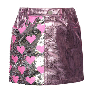 Baby Sara Heart Sequin w/Metallic Faux Leather Contrast Skirt