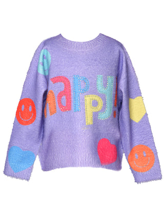 Baby Sara Happy Print Rhinestone Long Sleeve Sweater