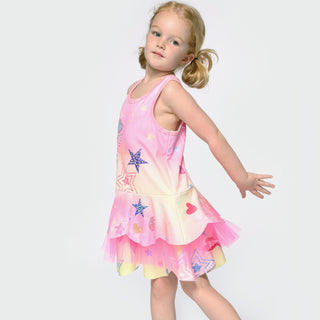 Baby Sara, Baby Sara Printed Scallop Tutu Pink Multi Dress - Basically Bows & Bowties