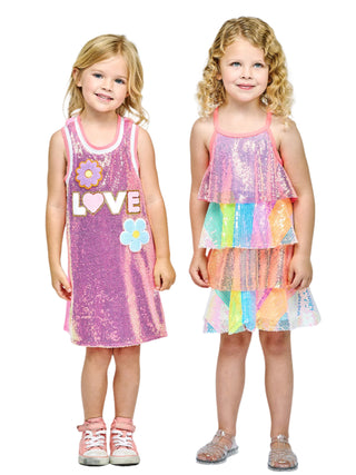 Baby Sara A-Line Sequin Dress with Love and Flower Trims