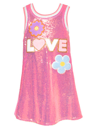 Baby Sara A-Line Sequin Dress with Love and Flower Trims