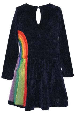 Baby Sara Rainbow Trim L/S Navy Sweater Dress, Baby Sara, Baby Sara, Baby Sara Dress, cf-size-2t, cf-size-3t, cf-size-4, cf-size-4t, cf-size-5, cf-size-6, cf-size-6x, cf-type-dress, cf-vendor