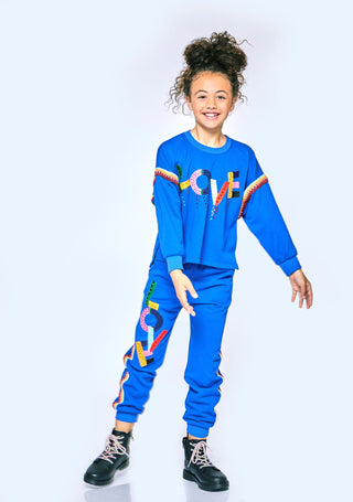 Hannah Banana Love w/Crochet Trim Royal Blue Sweatshirt, Hannah Banana, cf-size-4, cf-size-5, cf-size-6, cf-size-6x, cf-size-7, cf-size-8, cf-type-sweatshirt, cf-vendor-hannah-banana, Fall 20