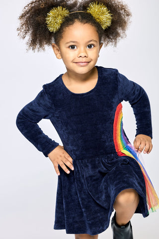 Baby Sara Rainbow Trim L/S Navy Sweater Dress, Baby Sara, Baby Sara, Baby Sara Dress, cf-size-2t, cf-size-3t, cf-size-4, cf-size-4t, cf-size-5, cf-size-6, cf-size-6x, cf-type-dress, cf-vendor