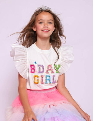 Lola and The Boys Birthday Girl Gem Ruffle Shirt - White