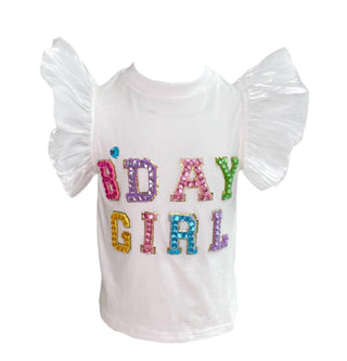 Lola and The Boys Birthday Girl Gem Ruffle Shirt - White