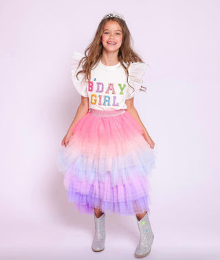 Lola and The Boys Birthday Girl Gem Ruffle Shirt - White