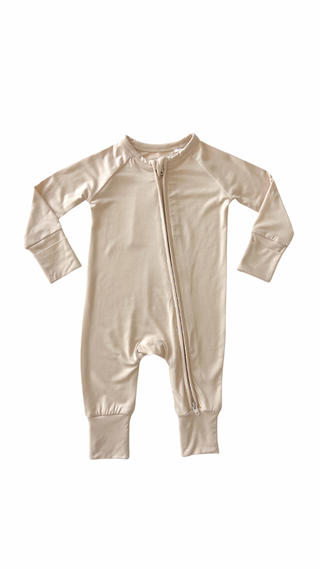 In My Jammers Solid Brazilian Sand Zipper Romper, In My Jammers, Bamboo, Bamboo Pajamas, Brazilian Sand, cf-size-0-3-months, cf-size-12-18-months, cf-size-18-24-months, cf-size-3-6-months, cf