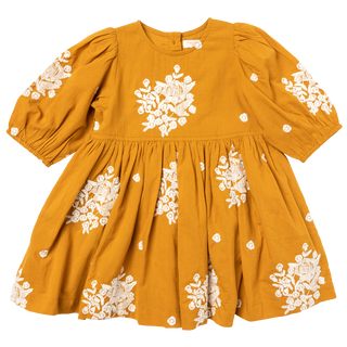 Pink Chicken Girls Brooke Dress - Inca Gold W/ Embroidery, Pink Chicken, Big Girls Clothing, Birthday, Brooke Dress, cf-size-10y, cf-size-2y, cf-size-3y, cf-size-4y, cf-size-7y, cf-size-8y, c