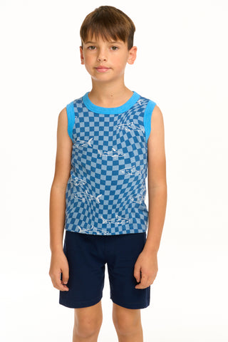 Chaser Boy's Checkered Shark Recycled Vintage Jersey Tank, Chaser, cf-size-10, cf-size-5, cf-size-6, cf-size-7, cf-size-8, cf-type-tank-top, cf-vendor-chaser, Chaser, Chaser Boys Tank Top, Ch