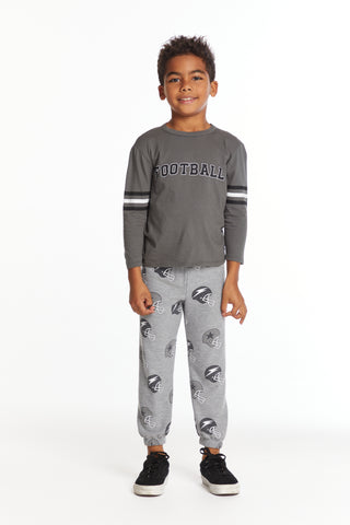 Chaser Football Stripes Boys Long Sleeve Crew Neck Tee