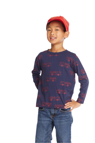 Chaser Fire Trucks Boys Long Sleeve Crew Neck Tee