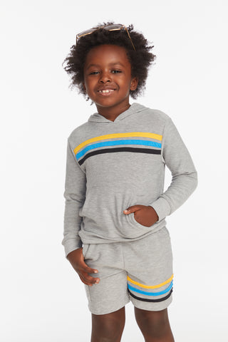 Striped Heather Grey Boys Pullover Hoodie