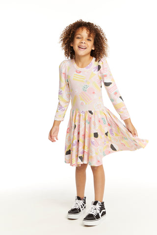 Chaser, Chaser Sweet Treats L/S Puff Sleeve Twirl Dress - Basically Bows & Bowties