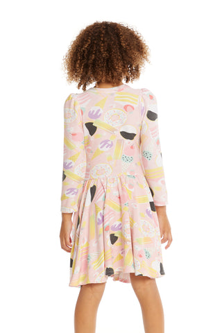 Chaser, Chaser Sweet Treats L/S Puff Sleeve Twirl Dress - Basically Bows & Bowties