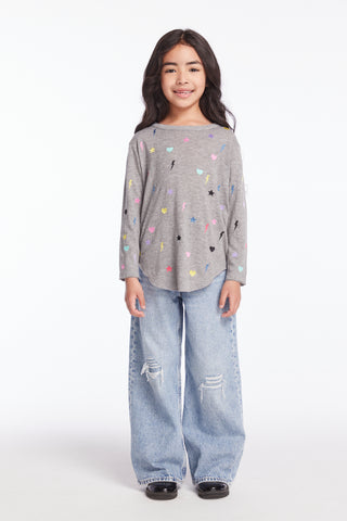 Chaser Embroidered Stars & Bolts Girls Long Sleeve Tee