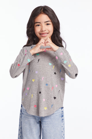 Chaser Embroidered Stars & Bolts Girls Long Sleeve Tee