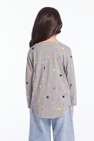 Chaser Embroidered Stars & Bolts Girls Long Sleeve Tee