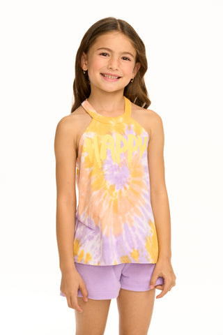 Chaser Happy Flouncy High Neck Tank, Chaser, cf-size-4, cf-size-5, cf-type-shirts-&-tops, cf-vendor-chaser, Chaser, Chaser Kids, Chaser Tank Top, Chaser Tee, Chaser Tie Dye, Girls Tank Top, H