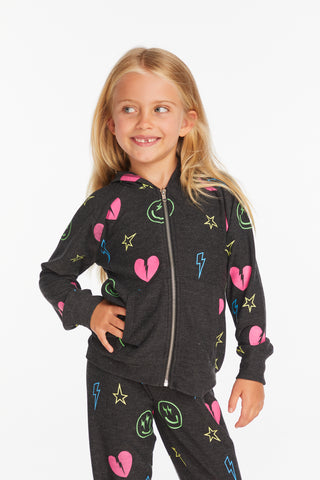 Chaser, Chaser Neon Heart & Smiles Girls Zip-up Hoodie - Basically Bows & Bowties