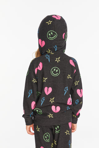 Chaser, Chaser Neon Heart & Smiles Girls Zip-up Hoodie - Basically Bows & Bowties