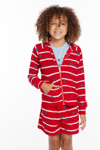 Chaser Heart Stripe Girls Zip-up Hoodie