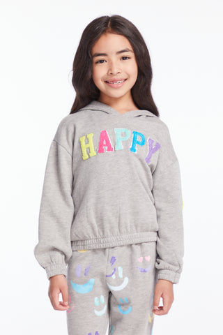 Chaser Glitter Smiley Girls Pullover Hoodie