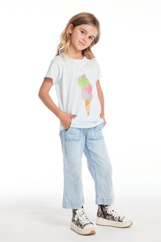 Chaser Glitter Ice Cream Cone Girls Shirttail Tee