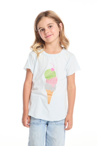 Chaser Glitter Ice Cream Cone Girls Shirttail Tee