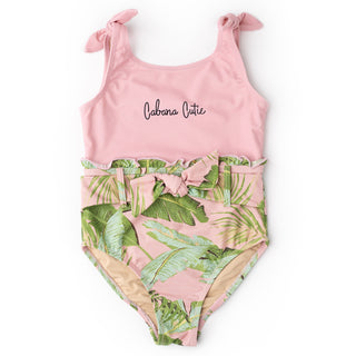 Shade Critters Cabana Palms Girls Shimmer Belted One Piece Swimsuit