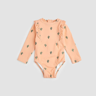 Miles the Label Cactus on Apricot LS Ruffle Trim Rashguard