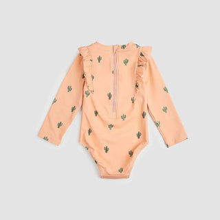 Miles the Label Cactus on Apricot LS Ruffle Trim Rashguard