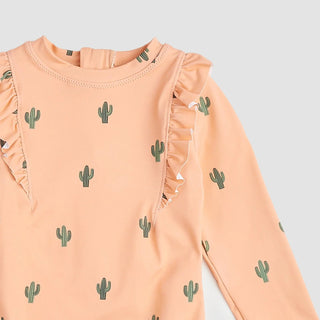 Miles the Label Cactus on Apricot LS Ruffle Trim Rashguard