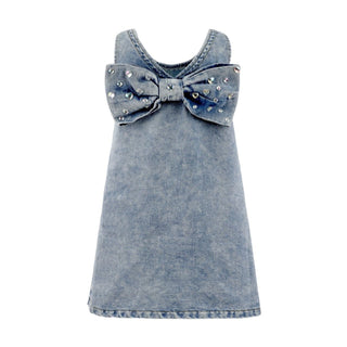 Lola and The Boys Crystal Heart Denim Bow Dress