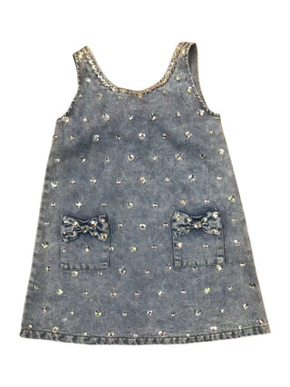 Lola and The Boys Crystal Heart Denim Bow Dress