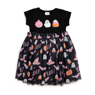 Sweet Wink Boo Halloween Short Sleeve Tutu Dress