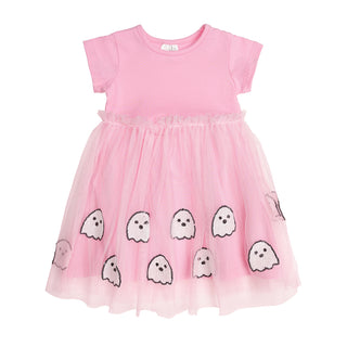 Sweet Wink Ghost Sequin Halloween Short Sleeve Tutu Dress