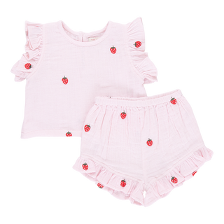 Pink Chicken Baby Girls Roey 2-Piece Set - Strawberry Embroidery