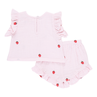 Pink Chicken Baby Girls Roey 2-Piece Set - Strawberry Embroidery