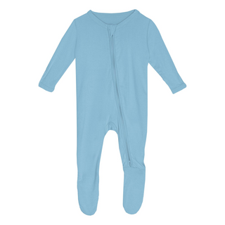 KicKee Pants Solid Footie with 2 Way Zipper - Seaside Blue