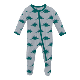 KicKee Pants Pearl Blue Menorahsaurus Footie with 2 Way Zipper, KicKee Pants, All Things Holiday, cf-size-0-3-months, cf-size-3-6-months, cf-size-6-9-months, cf-size-newborn, cf-type-footie, 