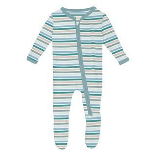 KicKee Pants Print Footie with 2 Way Zipper - Lakeside Stripe