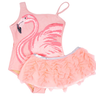 Shade Critters Pink Flamingo Girls Sequin One Piece & Tutu Swim Set